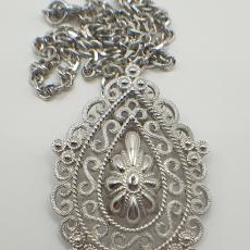 TRIFARI, SILVER TONE TEARDROP PENDANT 1960s